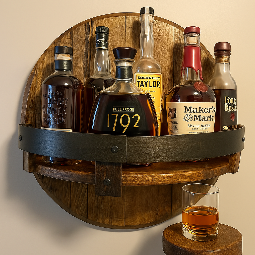 Siopsrl| Rustic Oak Wall Shelf for Whiskey Bottles