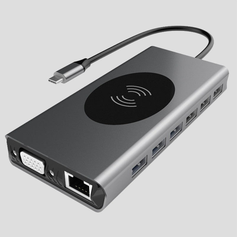 Siopsrl| Portable 15-in-1 USB C Hub Adapter, with Wireless Charging Board, 4K USB C to HDMI, SD/TF Card Reader and Ethernet