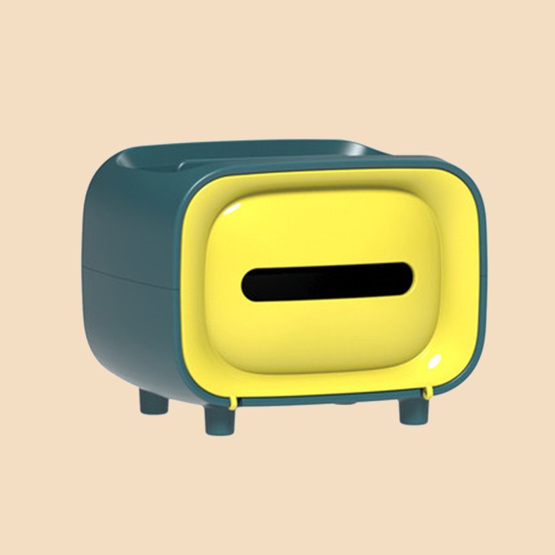 Siopsrl| Retro TV-shaped Tissue Box, with Catchall & Phone Holder, for Home & Office