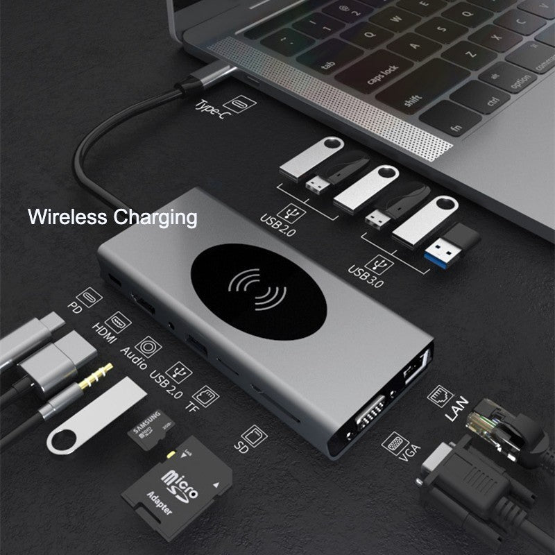Siopsrl| Portable 15-in-1 USB C Hub Adapter, with Wireless Charging Board, 4K USB C to HDMI, SD/TF Card Reader and Ethernet