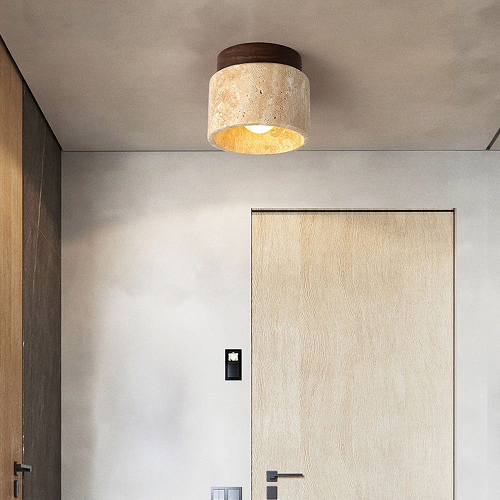 Siopsrl| Ceiling Light Wood Cylinder Flush Mount Fixture