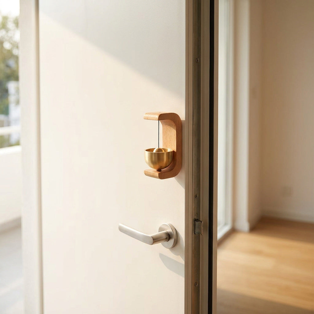 Wooden Doorbell Chime with Brass Bell – Magnetic Shopkeeper's Bell, No Batteries