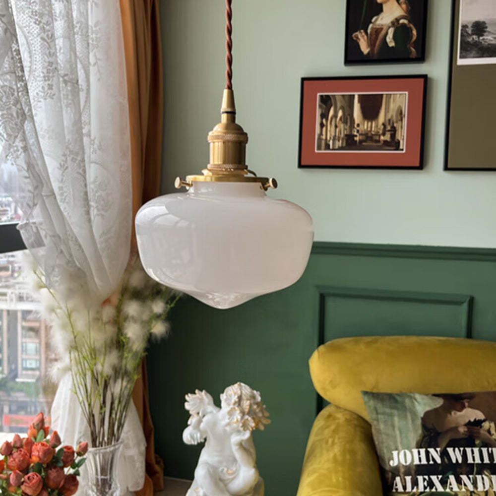 Siopsrl| Vintage Brass Lantern Glass Pendant Light
