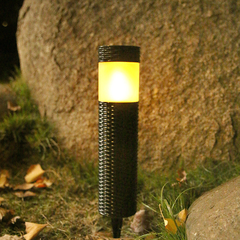 Siopsrl| Outdoor Solar Rattan Cylindrical LED Garden Lawn In-ground Landscape Light