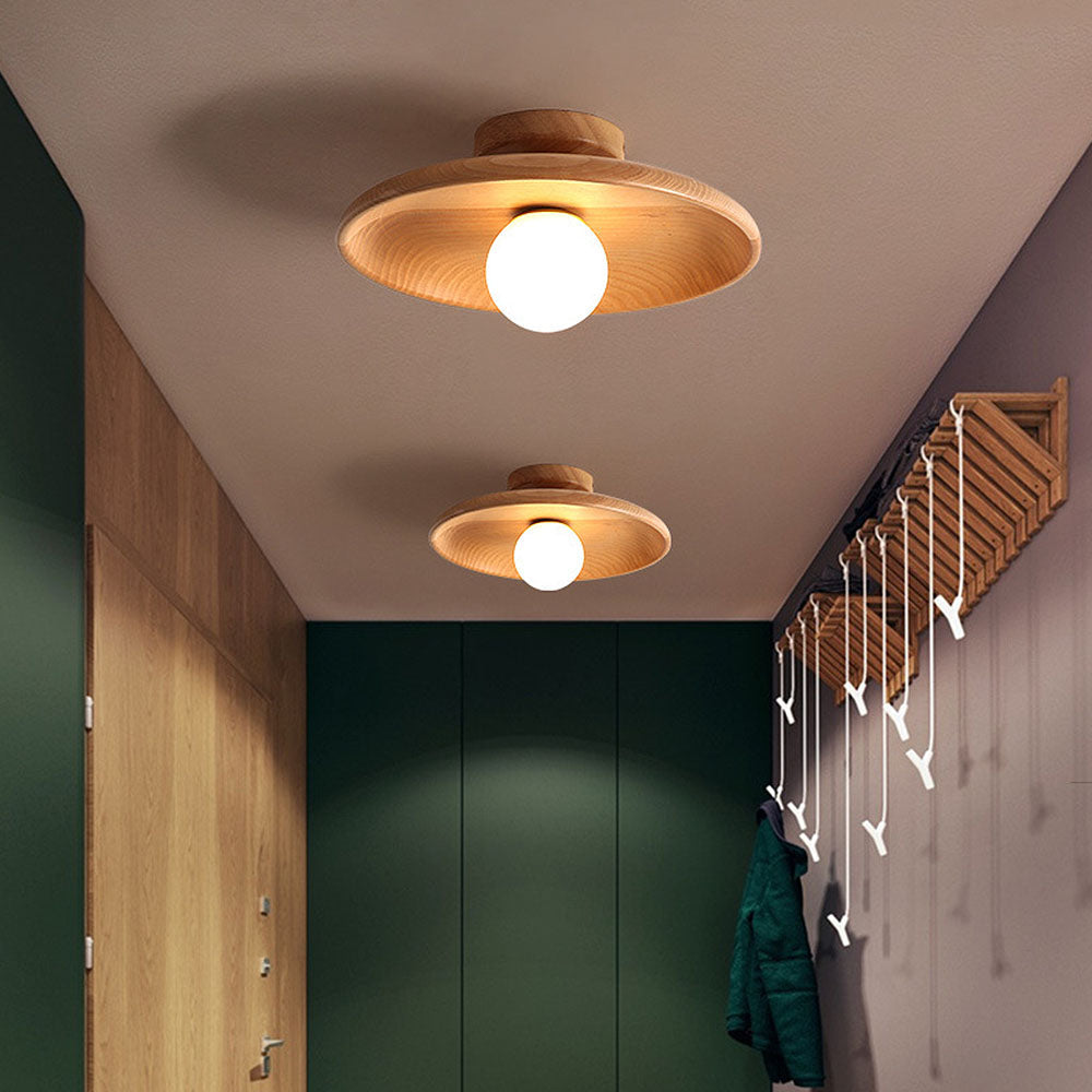 Siopsrl| Nordic Wood Round Ceiling Light Fixture - Minimalist Design for Hallway & Living Room Lighting