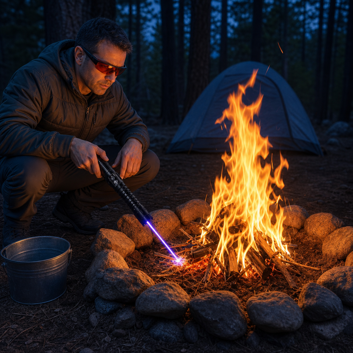 Burning Blue High-Power Fire-Starting Laser Torch