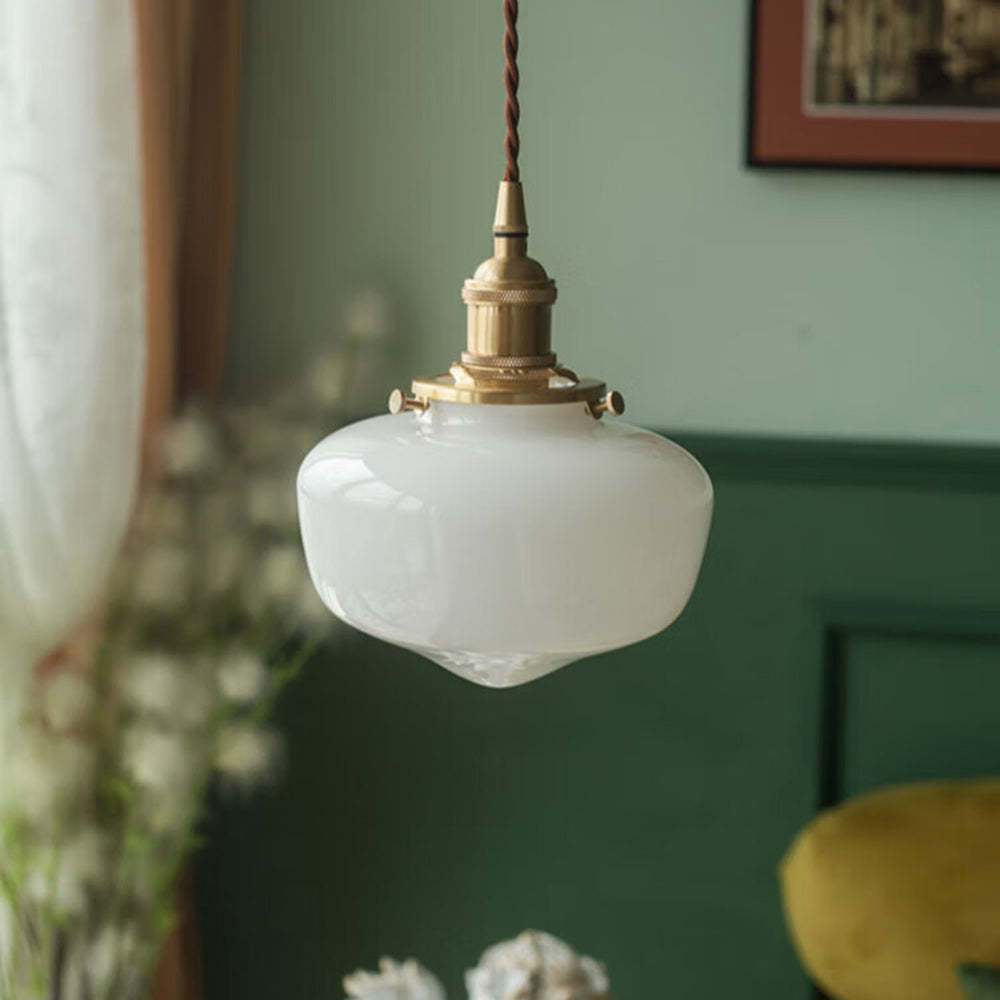 Siopsrl| Vintage Brass Lantern Glass Pendant Light