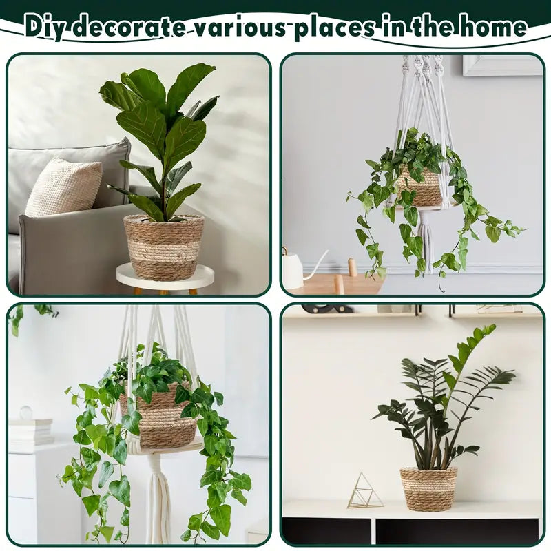 Siopsrl| Decorative plant baskets made of seagrass in a set of 3 – Handwoven flower pots with foil insert