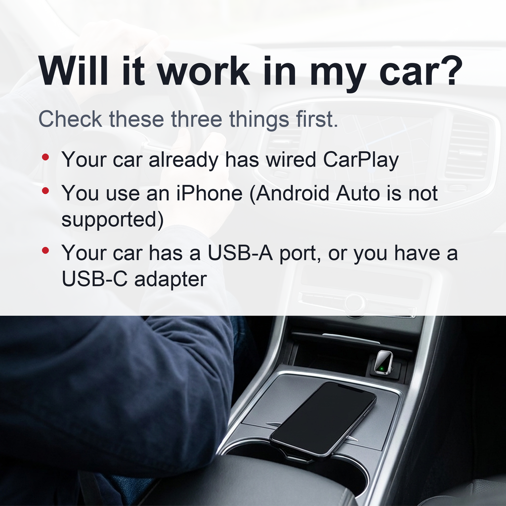 Wireless CarPlay Adapter – Mini Wired-to-Wireless Dongle for iPhone