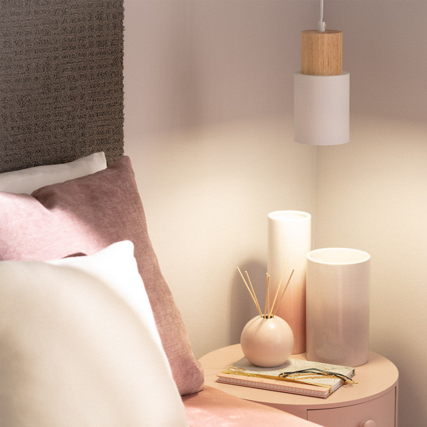 Siopsrl| Pendant Light Modern Wood Black Cylinder Fixture