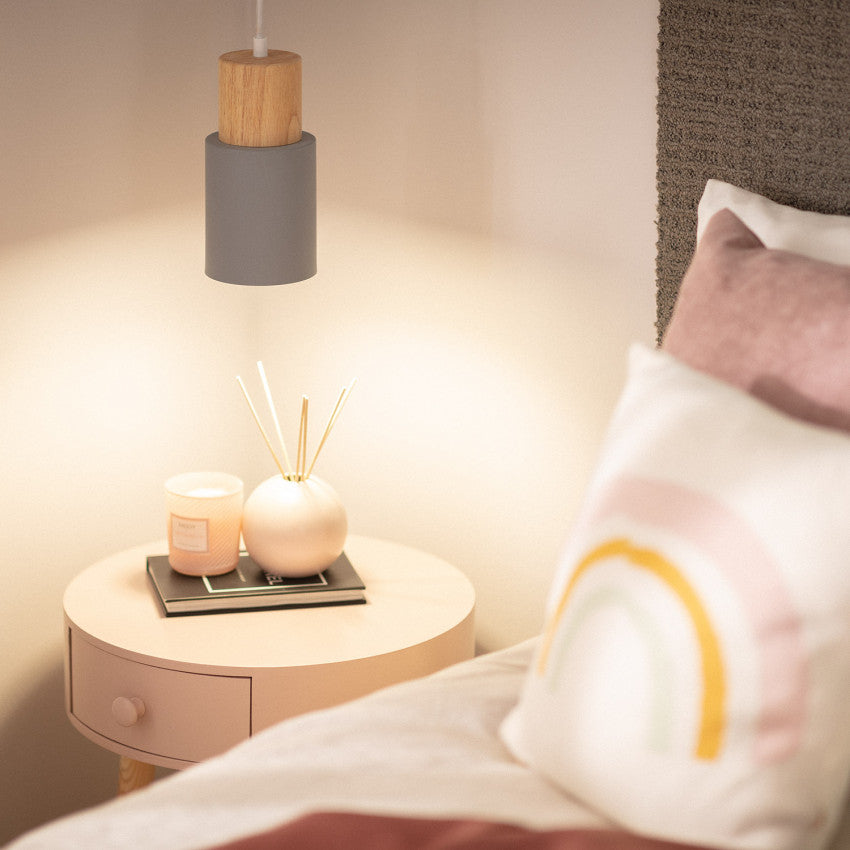 Siopsrl| Pendant Light Modern Wood Black Cylinder Fixture