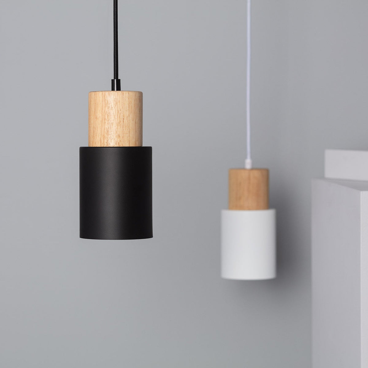 Siopsrl| Pendant Light Modern Wood Black Cylinder Fixture