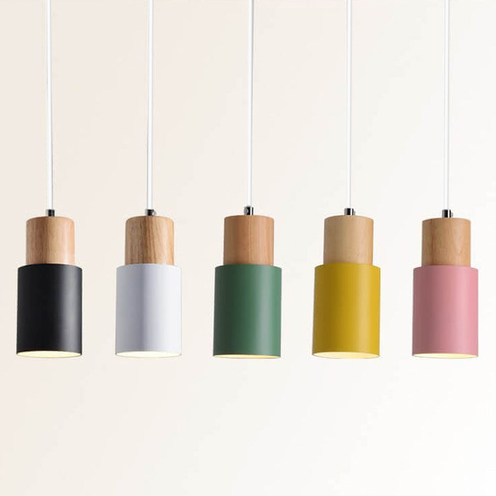 Siopsrl| Pendant Light Modern Wood Black Cylinder Fixture
