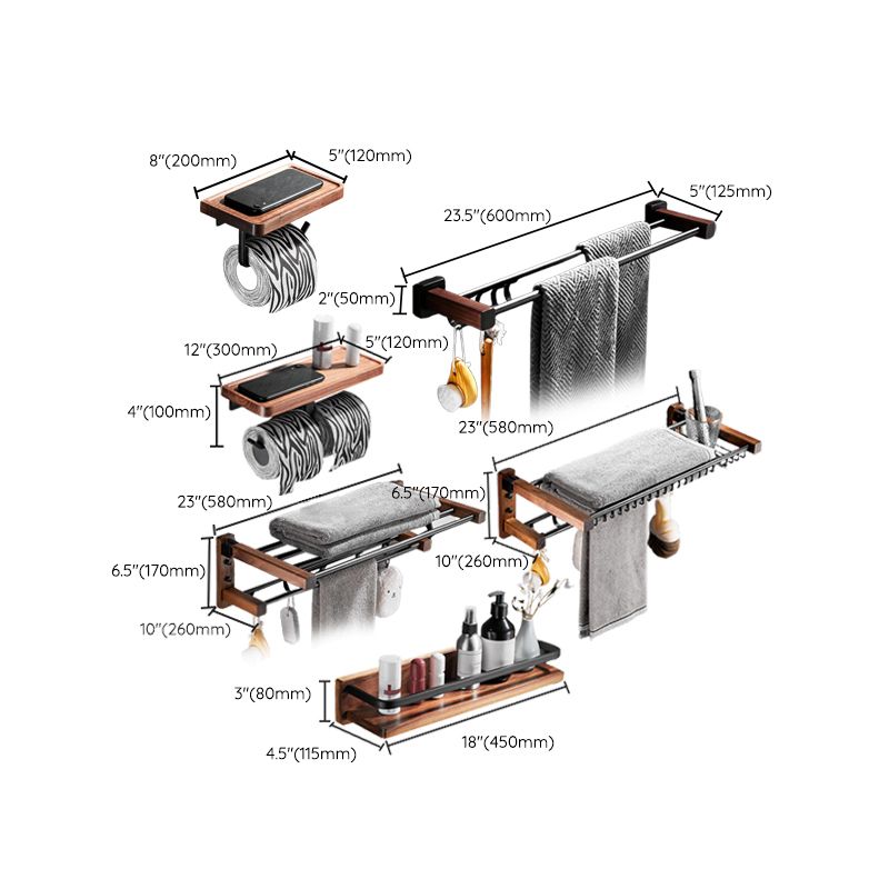 Siopsrl| 7-piece bathroom accessory set wood and metal bathroom accessory hardware set