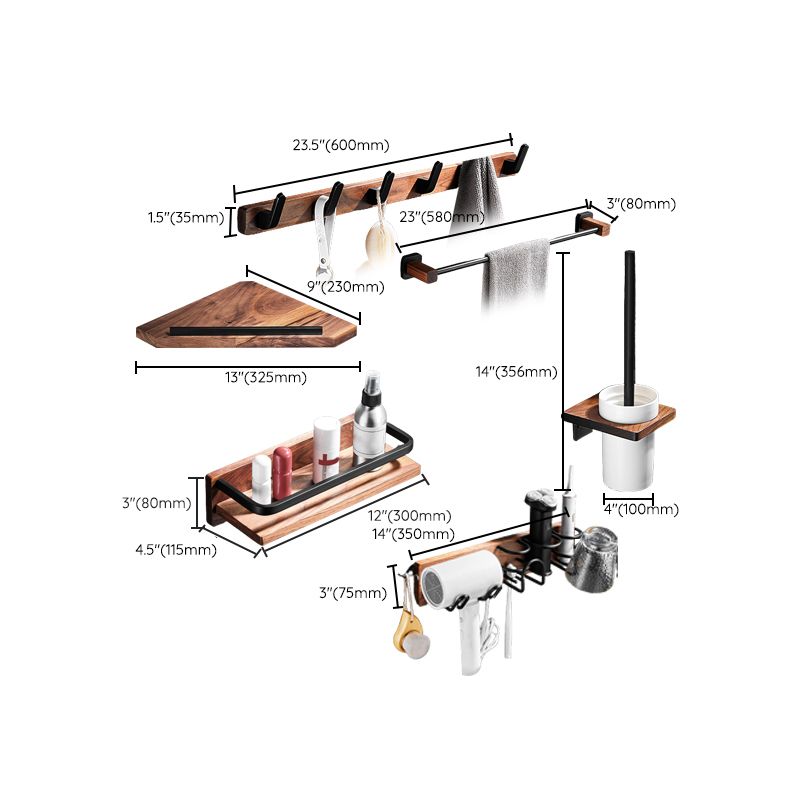 Siopsrl| 7-piece bathroom accessory set wood and metal bathroom accessory hardware set