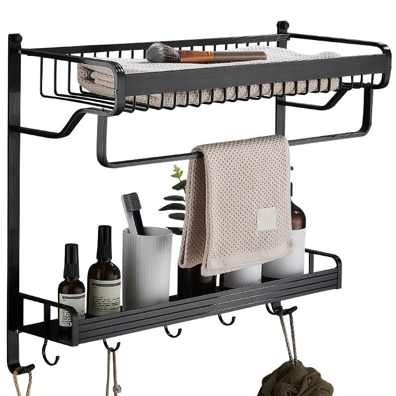 Siopsrl| Black / Silver Bathroom Accessories Aluminum Hardware Set Bathroom Shelf