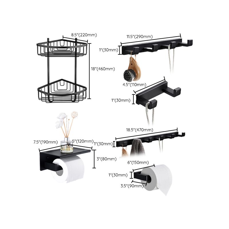 Siopsrl| Matte Black 5-piece modern bathroom accessory as individual piece or as set with towel bar