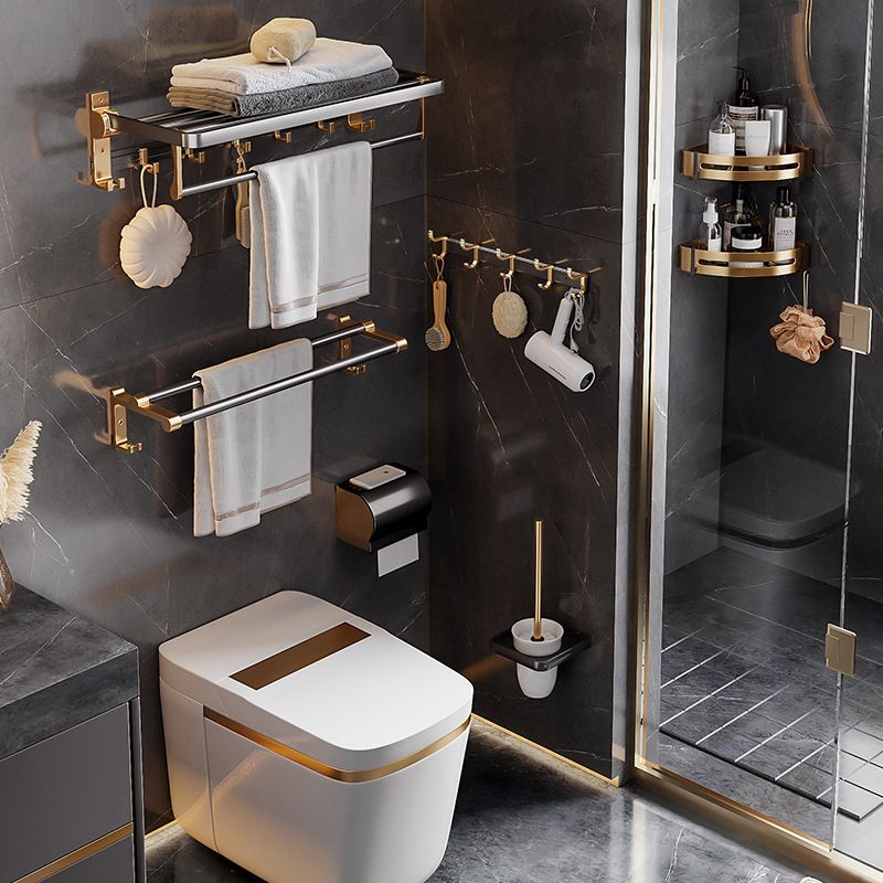 Siopsrl| Black and Brass Bathroom Hardware Set Modern Stainless Steel Bathroom Shelf/Towel Holder/Paper Holder