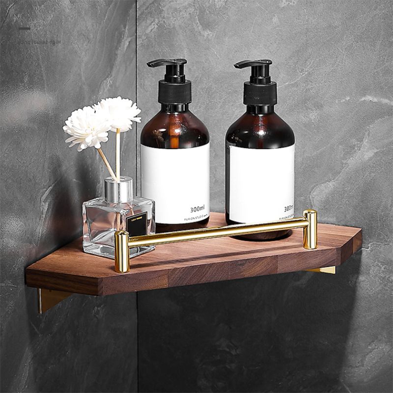 Siopsrl| Polished Brass Bathroom Hardware Set Metal & Wood Bathroom Set with Bath Shelf/Towel Bar