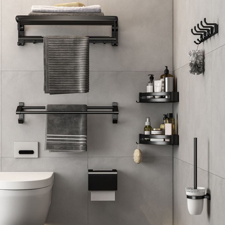 Siopsrl| Contemporary Bathroom Accessory Set Matte Black Bathroom Set with Bathrobe Hooks/Towel Bar