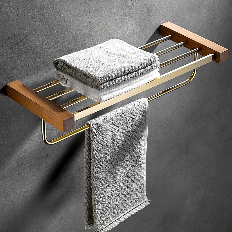 Siopsrl| Polished Brass Bathroom Hardware Set Metal & Wood Bathroom Set with Bath Shelf/Towel Bar