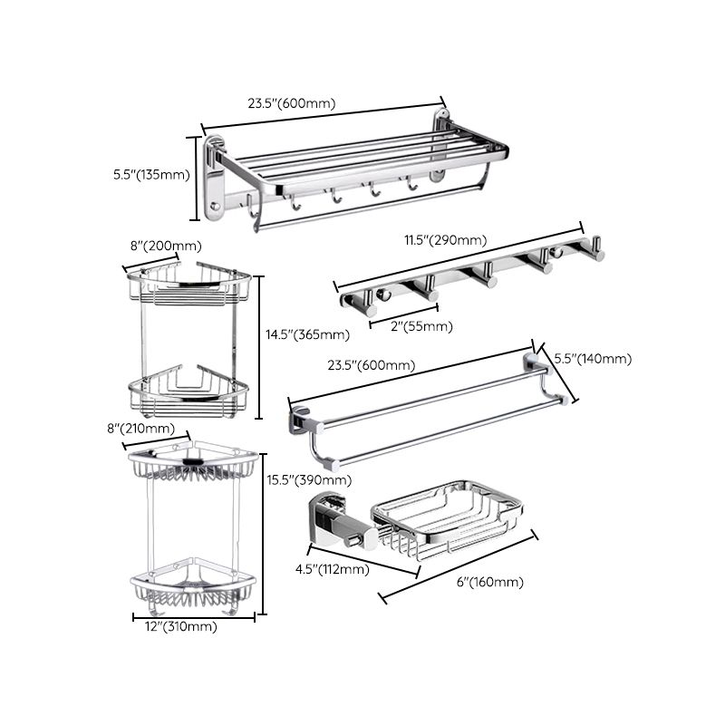 Siopsrl| Contemporary Bathroom Accessories Hardware Set in Silver Metal