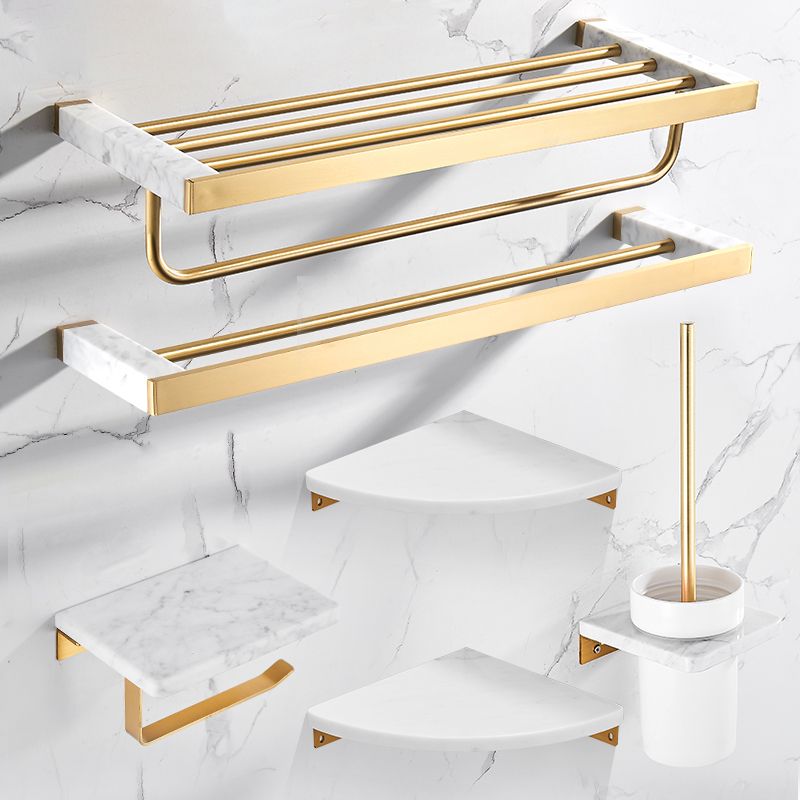 Siopsrl| Brushed Brass Bathroom Accessory Set Metal & Marble Bathroom Hardware Set with Bathtub Shelf