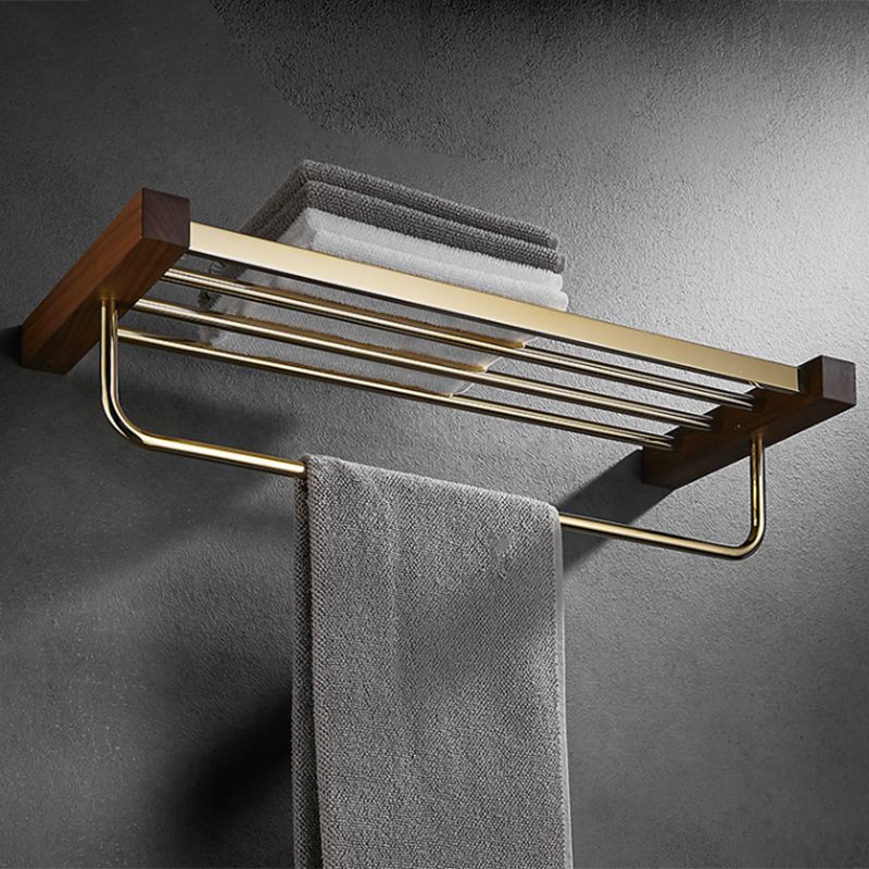 Siopsrl| Polished Brass Bathroom Hardware Set Metal & Wood Bathroom Set with Bath Shelf/Towel Bar