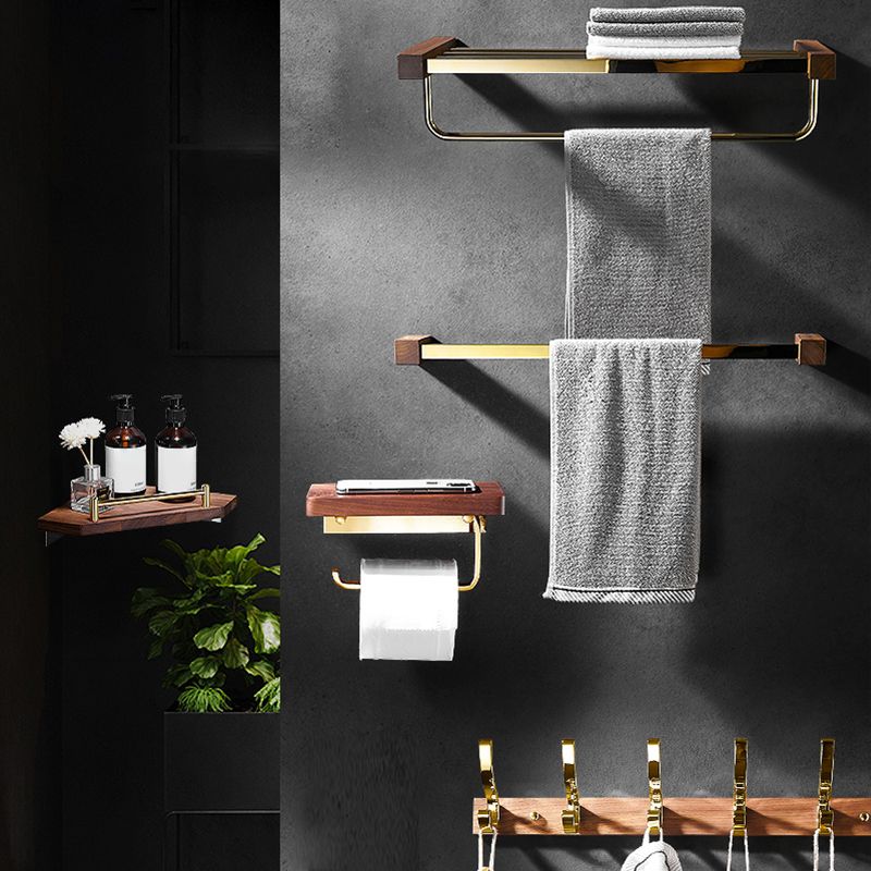 Siopsrl| Polished Brass Bathroom Hardware Set Metal & Wood Bathroom Set with Bath Shelf/Towel Bar