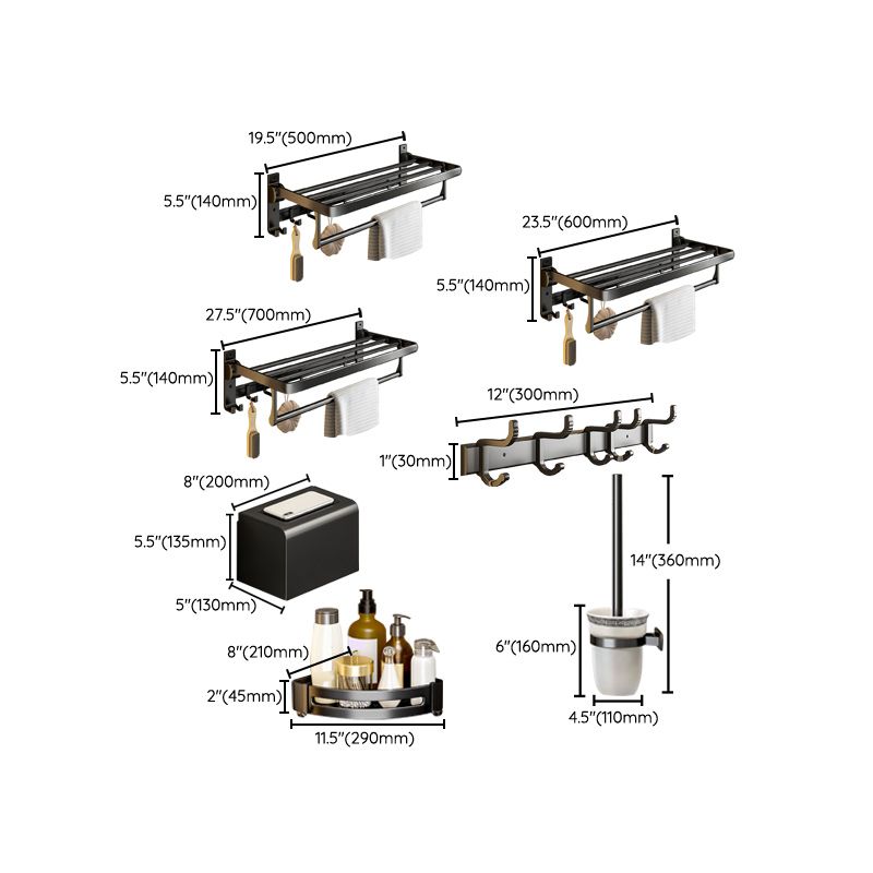 Siopsrl| Contemporary Bathroom Accessory Set Matte Black Bathroom Set with Bathrobe Hooks/Towel Bar