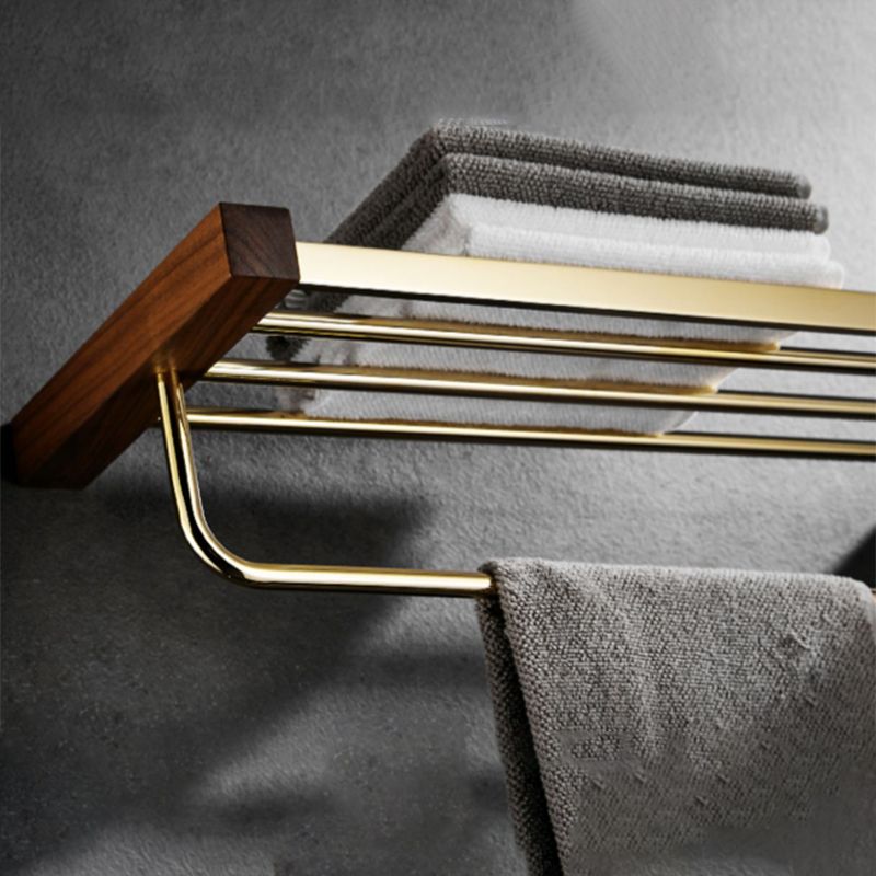 Siopsrl| Polished Brass Bathroom Hardware Set Metal & Wood Bathroom Set with Bath Shelf/Towel Bar