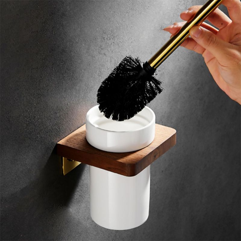 Siopsrl| Polished Brass Bathroom Hardware Set Metal & Wood Bathroom Set with Bath Shelf/Towel Bar