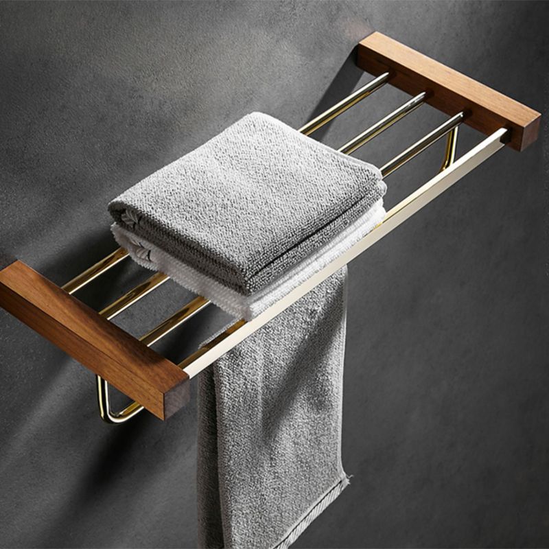Siopsrl| Polished Brass Bathroom Hardware Set Metal & Wood Bathroom Set with Bath Shelf/Towel Bar