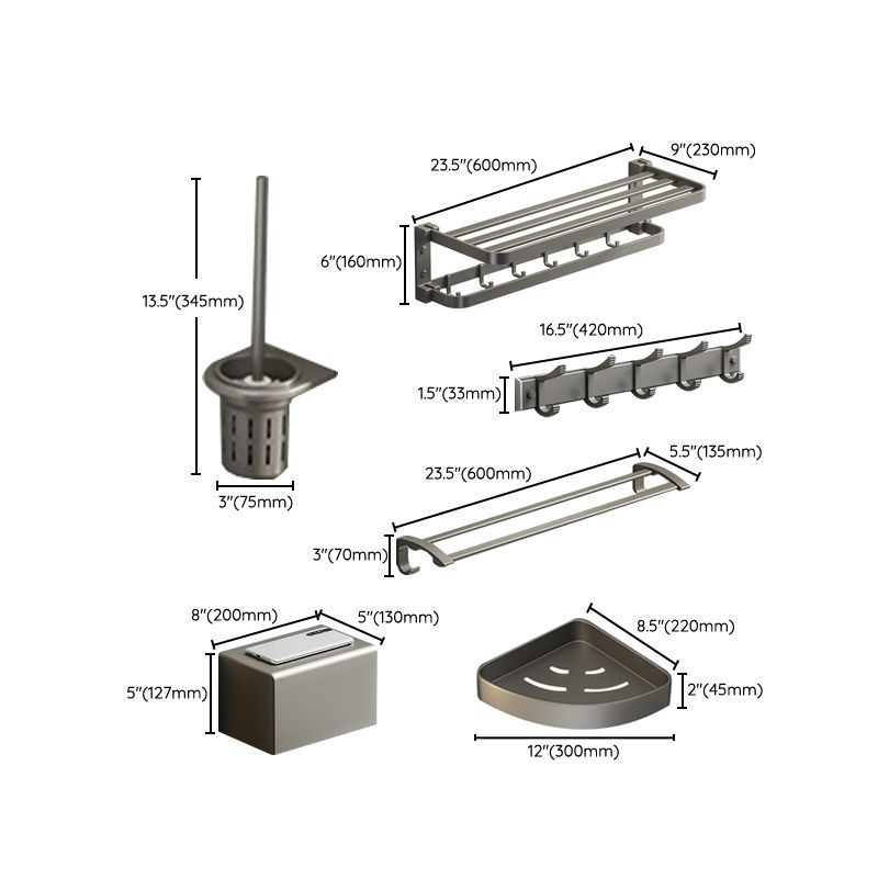 Siopsrl| Modern Gray Bathroom Accessories Set Aluminum Stainless Steel Bathroom Shelf/Towel Hooks/Towel Bar