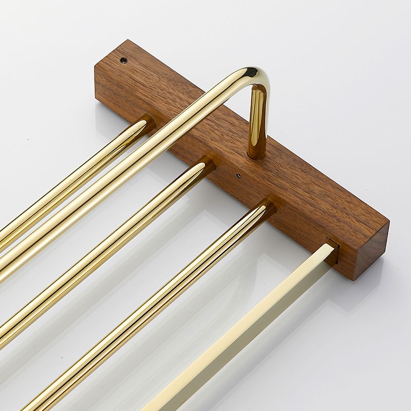 Siopsrl| Polished Brass Bathroom Hardware Set Metal & Wood Bathroom Set with Bath Shelf/Towel Bar