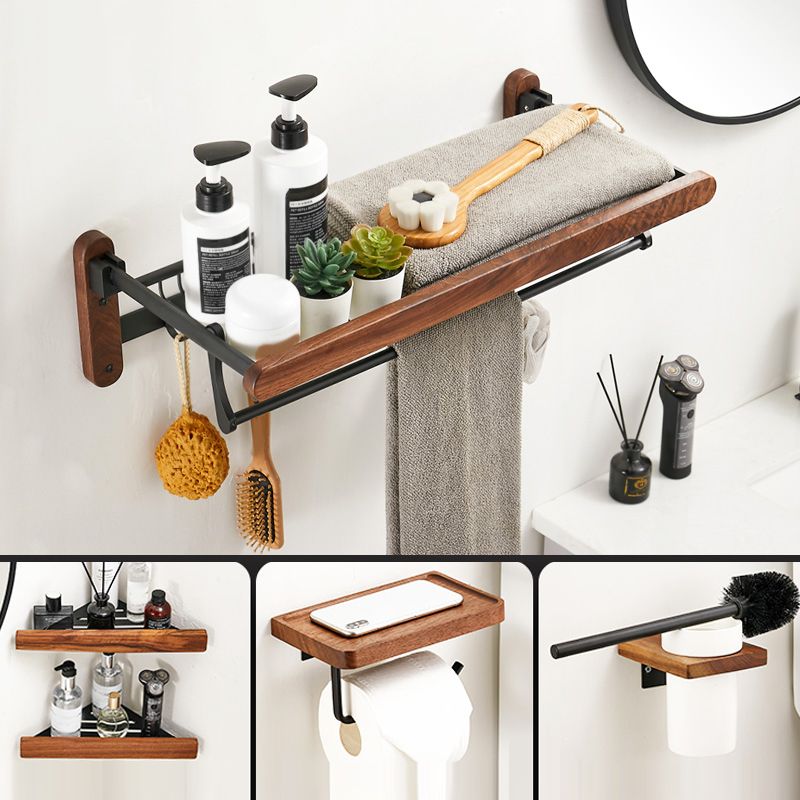 Siopsrl| Walnut Brown Bathroom Accessory Set Metal Folding Bath Hardware Set