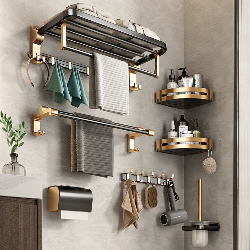 Siopsrl| Modernism Bathroom Accessories Hardware Set Black & Gold Bathroom Shelf/Towel Bar