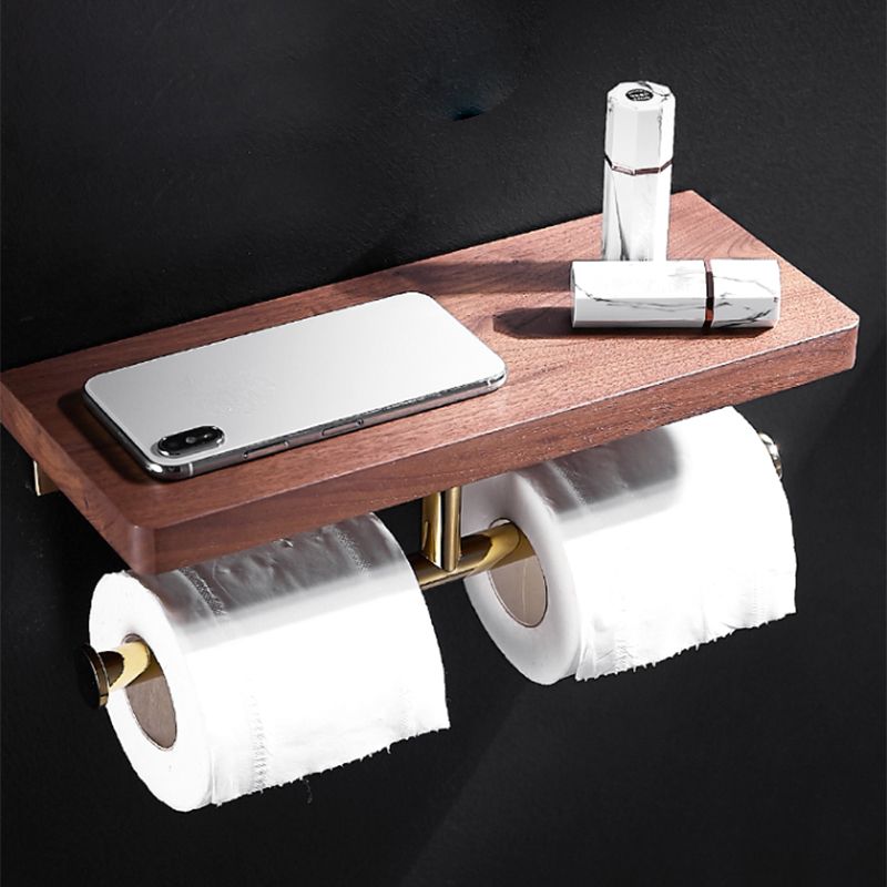 Siopsrl| Polished Brass Bathroom Hardware Set Metal & Wood Bathroom Set with Bath Shelf/Towel Bar