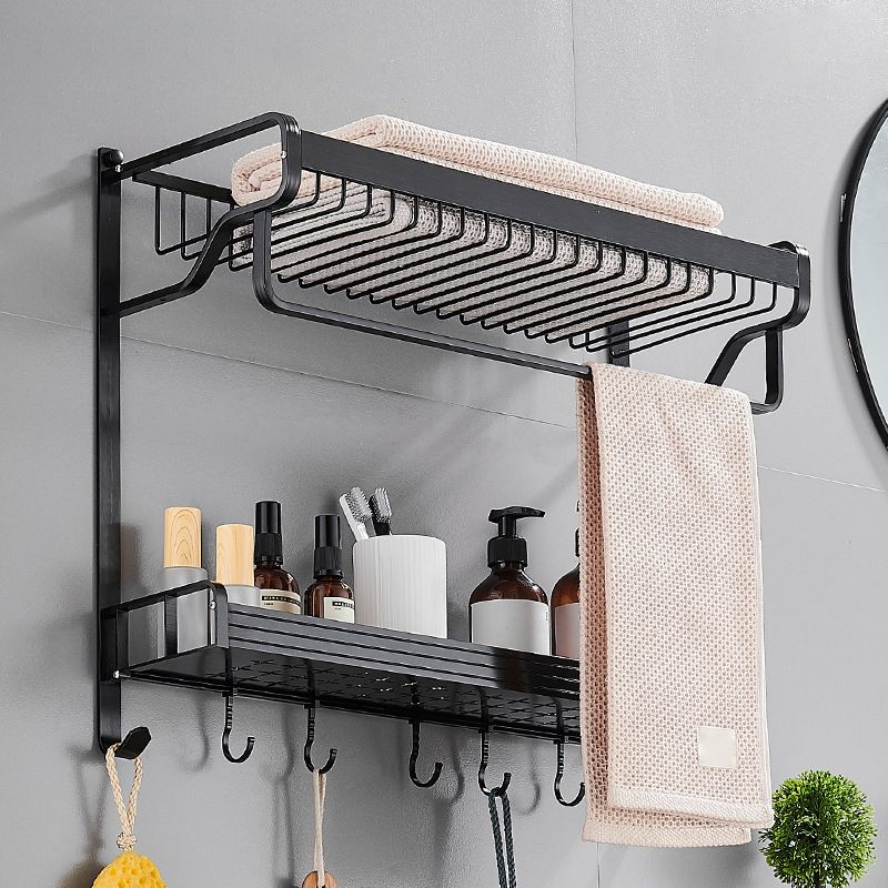 Siopsrl| Black / Silver Bathroom Accessories Aluminum Hardware Set Bathroom Shelf