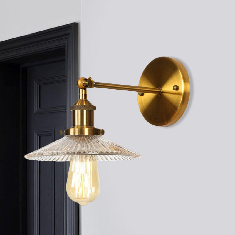 Siopsrl| 1 Light Transparent Textured Glass Wall Lamp Vintage Brass Tailored Bedroom Lighting Fixture
