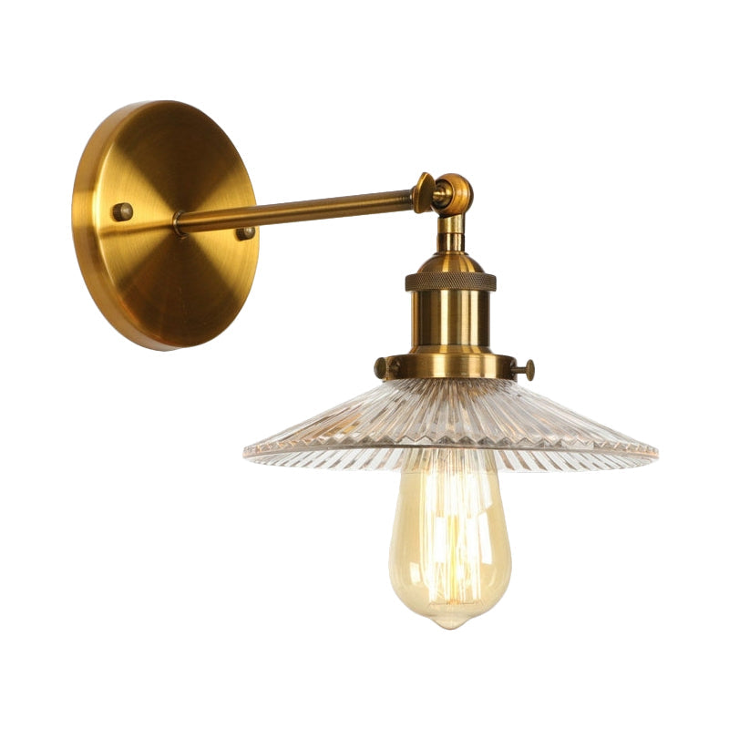 Siopsrl| 1 Light Transparent Textured Glass Wall Lamp Vintage Brass Tailored Bedroom Lighting Fixture