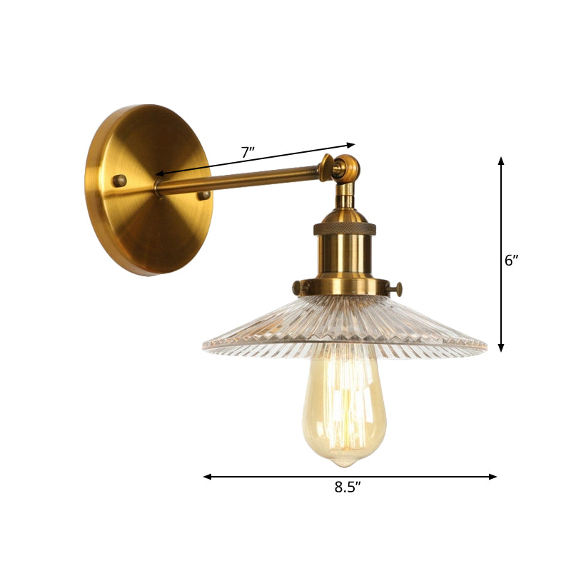 Siopsrl| 1 Light Transparent Textured Glass Wall Lamp Vintage Brass Tailored Bedroom Lighting Fixture