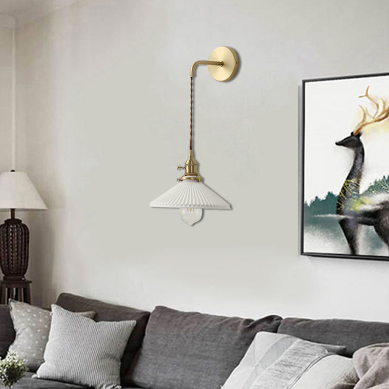 Siopsrl| Ceramic Ribbed Cone Wall Recessed Lamp 1 Light Modern Stylish Pendant Light in White for Hallway
