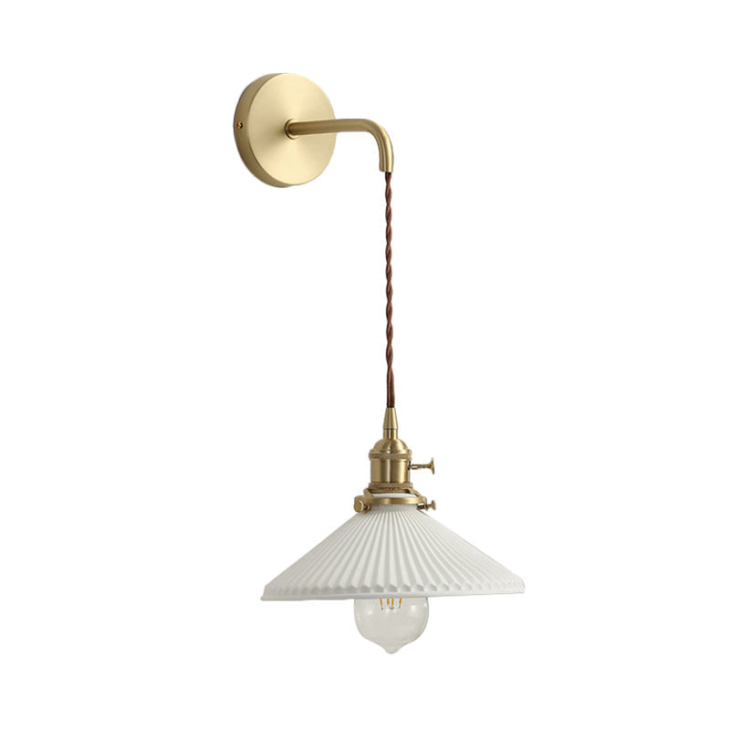 Siopsrl| Ceramic Ribbed Cone Wall Recessed Lamp 1 Light Modern Stylish Pendant Light in White for Hallway