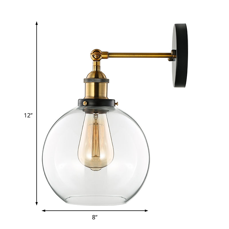 Siopsrl| Clear Glass Blown Wall Sconces Antiques 1 Light Living Room Lighting Fixture in Brass
