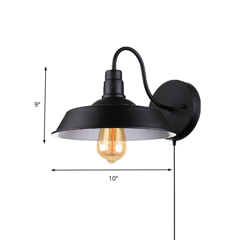 Siopsrl| Barn Kitchen Wall Light Fixture Industrial Metal 1 Light Black Sconces Light with Goose Neck Arm and Plug Cable