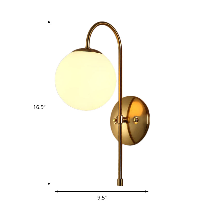 Siopsrl| Brass Globe Wall Lamp Modern Opal Glass 1 Light Coffee House Wall Lamp Fixture