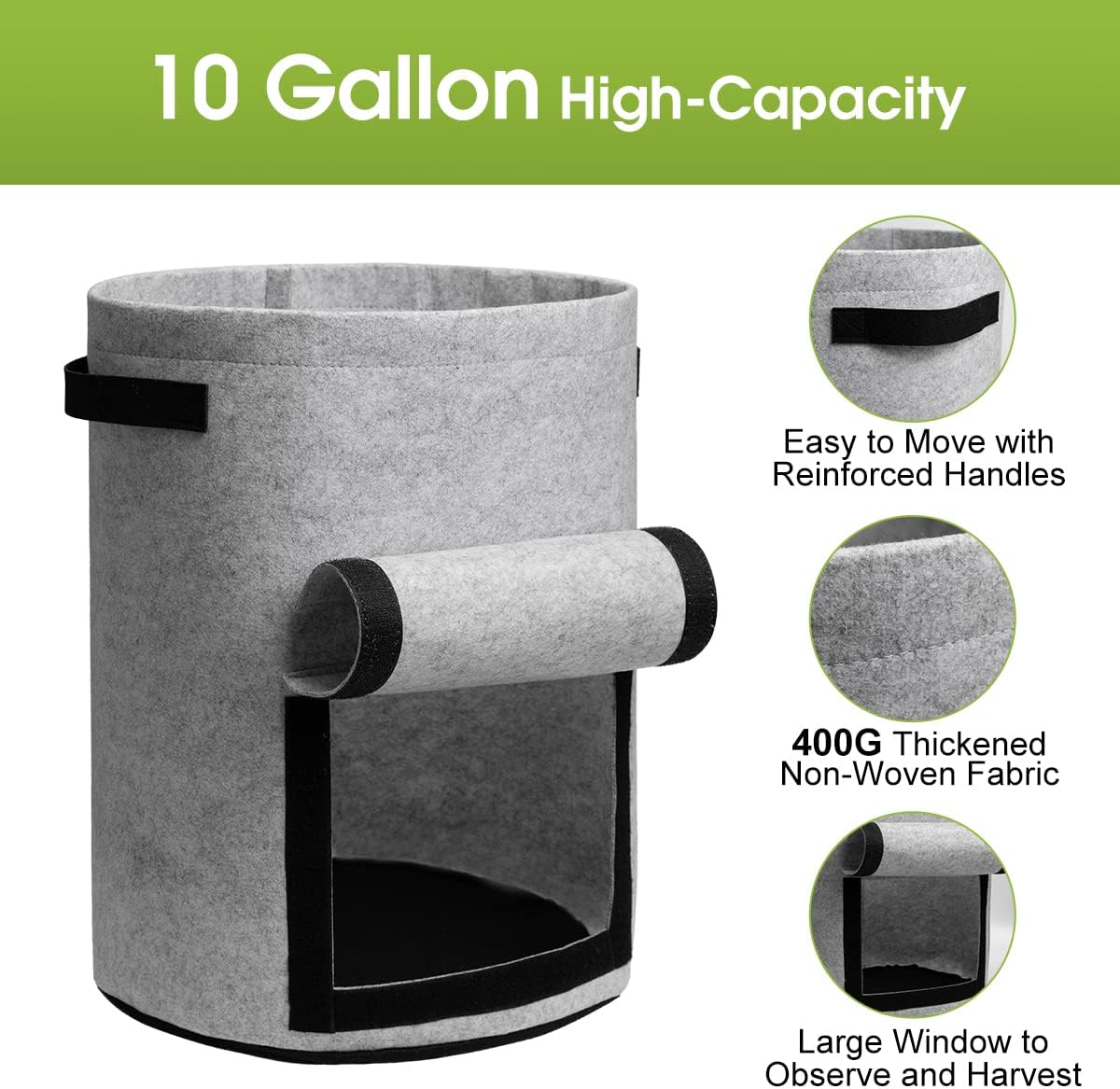 Siopsrl| 5/7/10/15 Gallon Potato Planting Growing Thickened Nonwoven Plant Fabric Pot Nursery Bags for Home Gardening