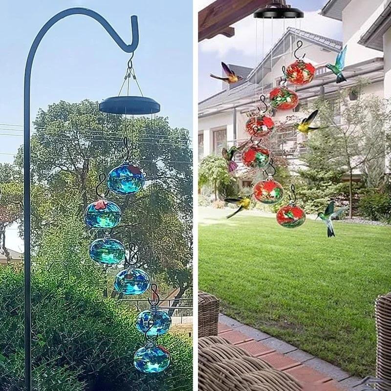 ChimeFeeder handcrafted glass hummingbird feeder with wind chime siopsrl
