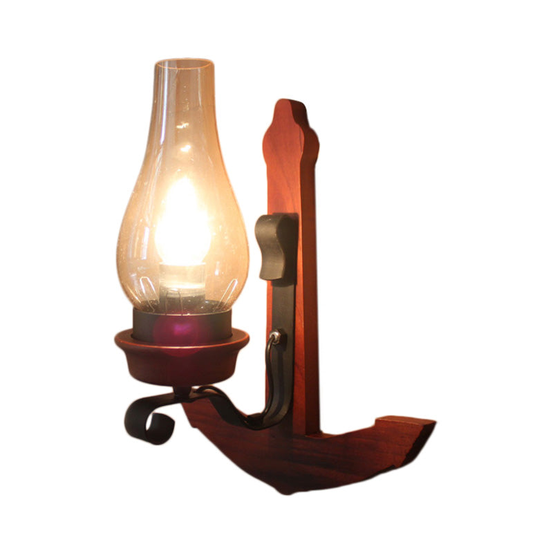 Siopsrl| Vase Porch Wall Lamp Light Fixture Industrial Clear Glass Red Colored Wall Lamp with Wooden Back Plate